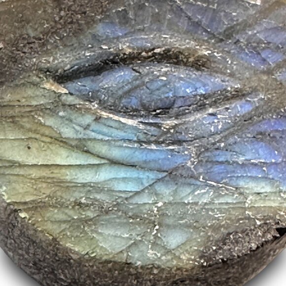 Natural Labradorite Disc Intricate Evil Eye Carving Healing Powerful Protector - Picture 3 of 6